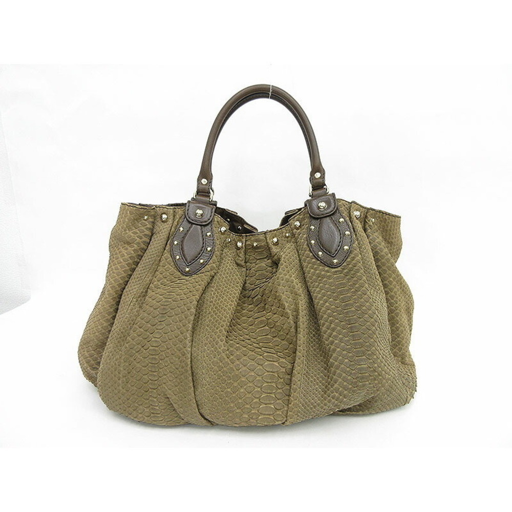 Gucci Studded Tote Handbag Python Leather Brown - image 3